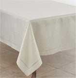 Ivory White Hemstitched Design Holiday Special Occasion Dinner Tablecloth, 65" X 84" Rectangular, 10