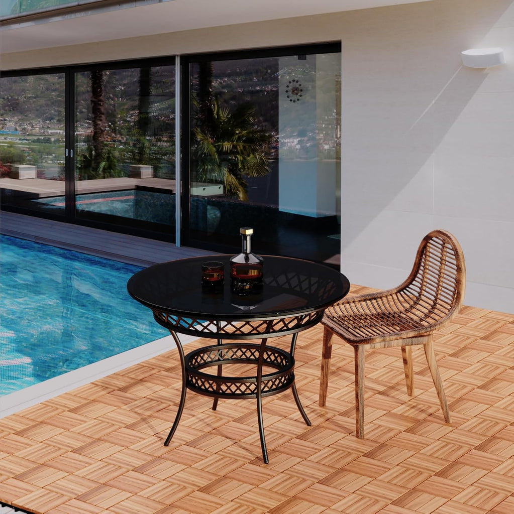 Solid Gold Acacia Wood Interlocking Deck Tiles - Waterproof Snap Together Patio Flooring for All Weather Use on