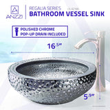 Tempered Glass Vessel Bowl Sink in Speckled Silver, Silver Top Mount Bathroom Sinks Above Counter