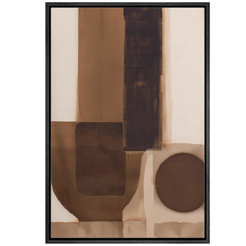 Framed Canvas Print Wall Art Neutral Brown Geometric Abstract Mid-Century Modern Art Contemporary Multicolor Ultra