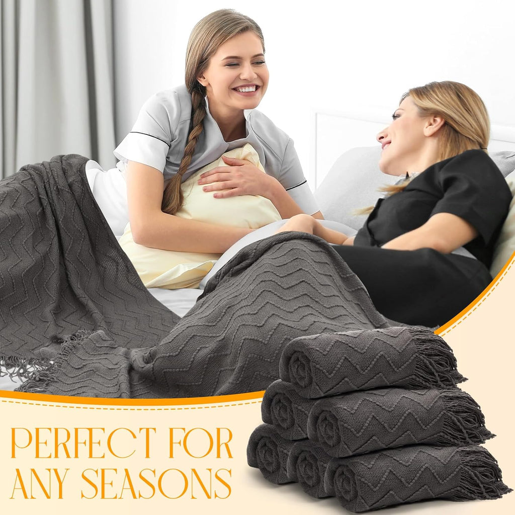 6 Pack Boho Knitted Throw Blankets with Tassels 50x60 Soft Warm Throws Bulk for Wedding Guests Housewarming Employee