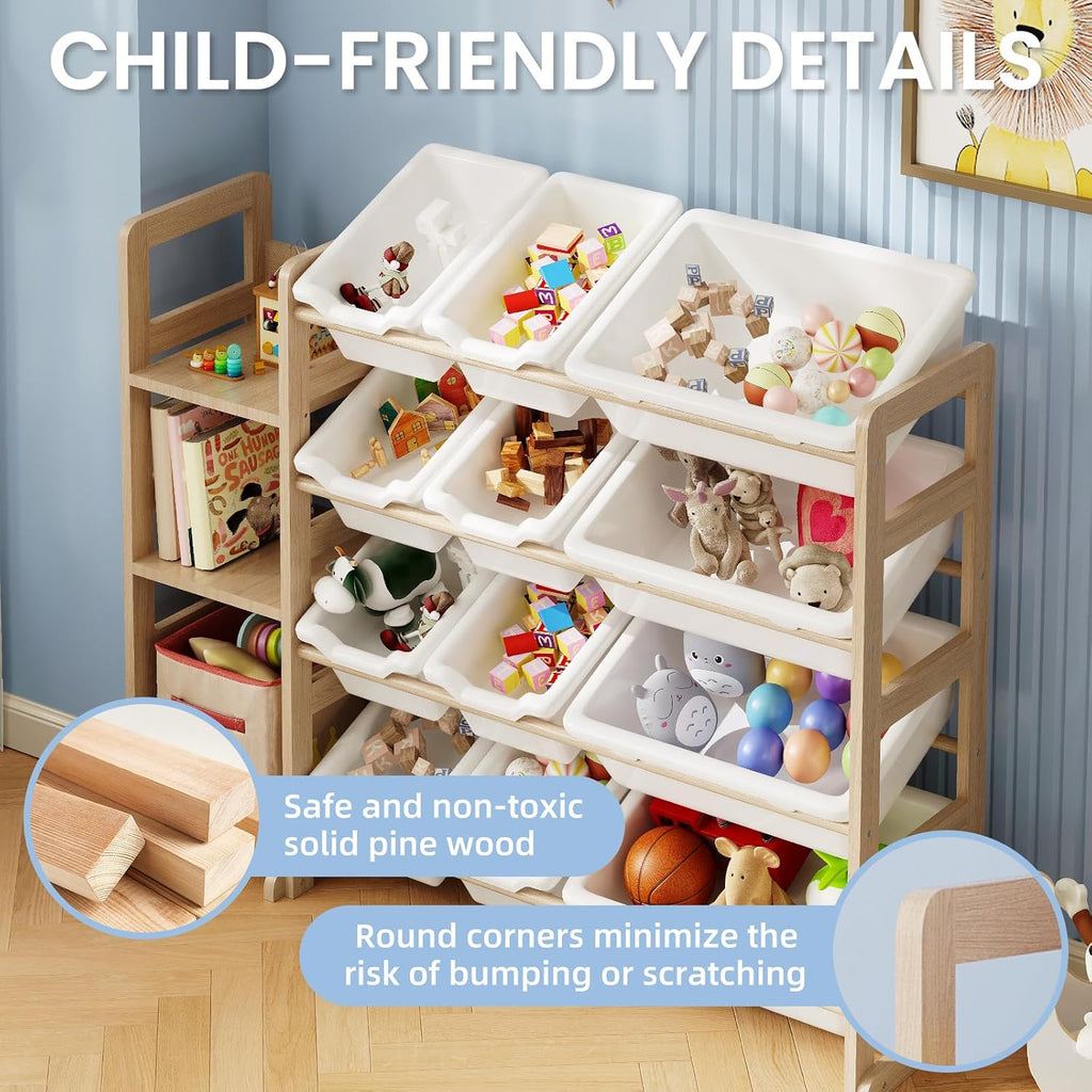 Toy Storage Organizer - Toy Organizers and Storage with Bookshelf, Toy Storage Shelf with 3 Shelves and 12 Storage