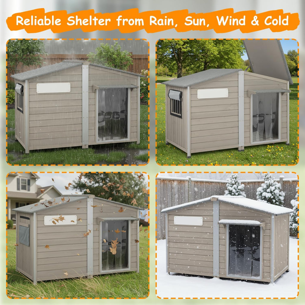 Extra Large Dog House with Anti-Chewing Frame, Outdoor Wooden Kennel