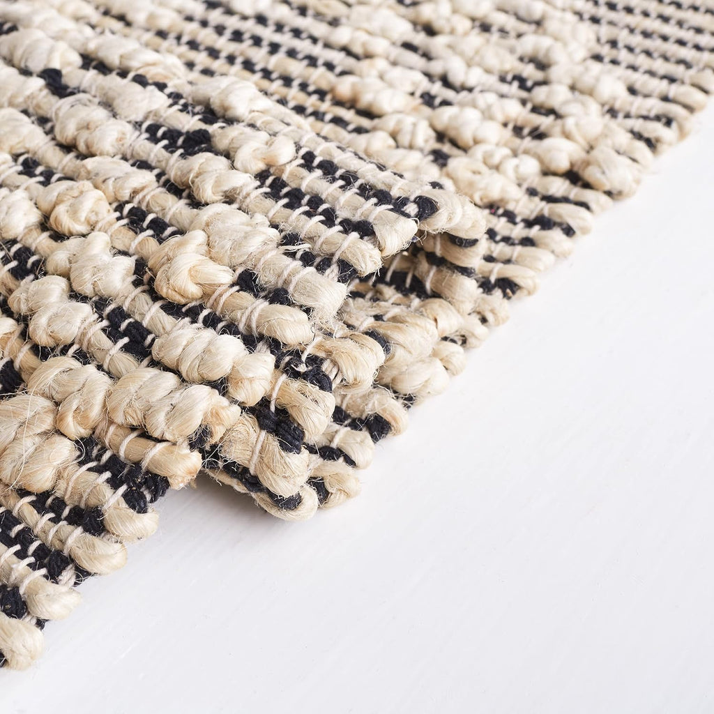 Natural Fiber Collection Area Rug - 6' Square, Blush & Black, Flat Weave Farmhouse Geometric Jute Design, Ideal for