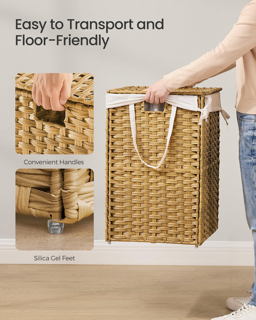 Laundry Hamper with Lid, 43.2Gal (160 L) Synthetic Rattan,Foldable