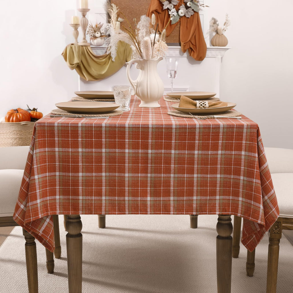 Fall Checkered Tablecloth Rectangle, 54 x 80 Inch, Orange