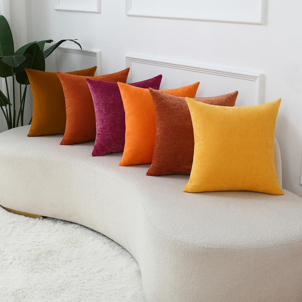 Plum Purple Soft Throw Pillow Covers Decorative Chenille Square Couch Cushion Cases Sofa Decor, Set of 2, 18 x 18