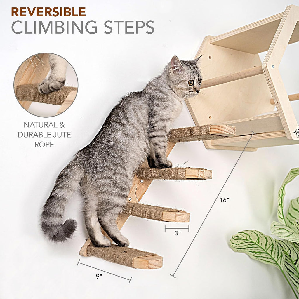 3-Piece Cat Wall Furniture Set: Hammock, Hexagon House & Climbing Steps, Wall-Mounted Wooden Shelves for Indoor Cats