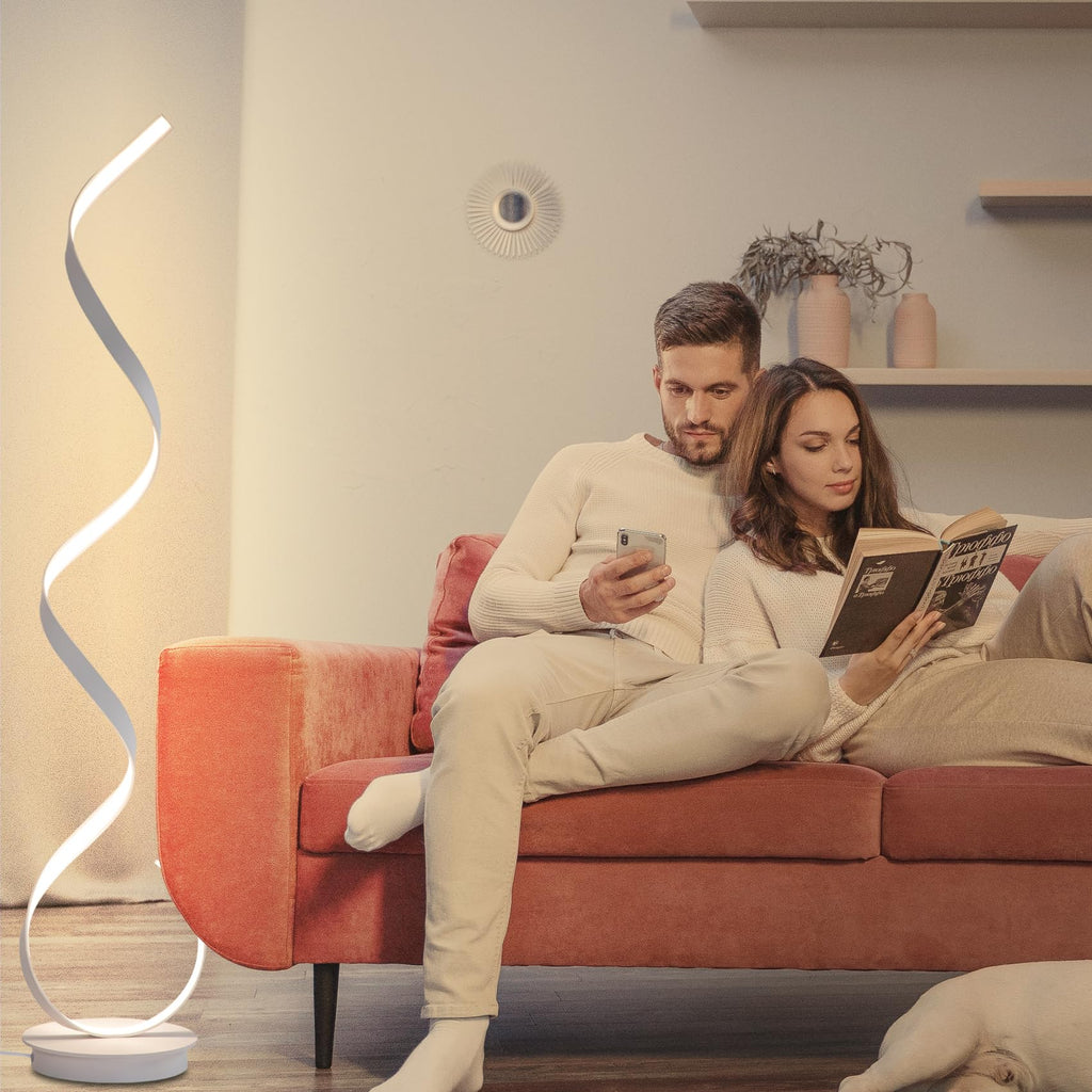 57inch Spiral LED Floor Lamp, 3 Light Color Remote Dimmable Torchiere Super Bright for Beside Living Rooms Offices