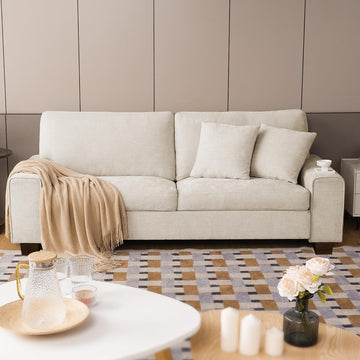 71.25" Chenille Loveseat Sofa, Beige, Modern Couch