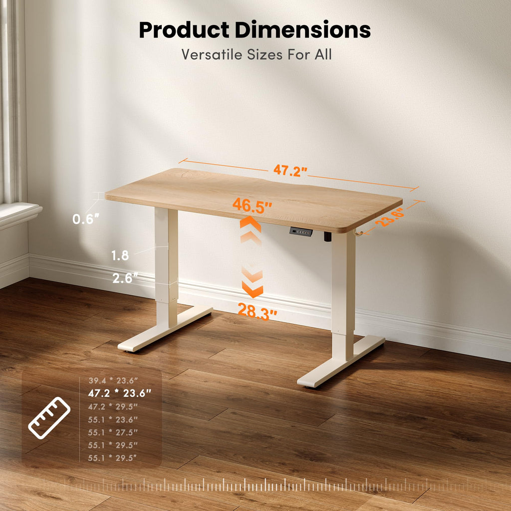 Standing Desk 48x24 Inch Electric Height Adjustable, Natural Oak