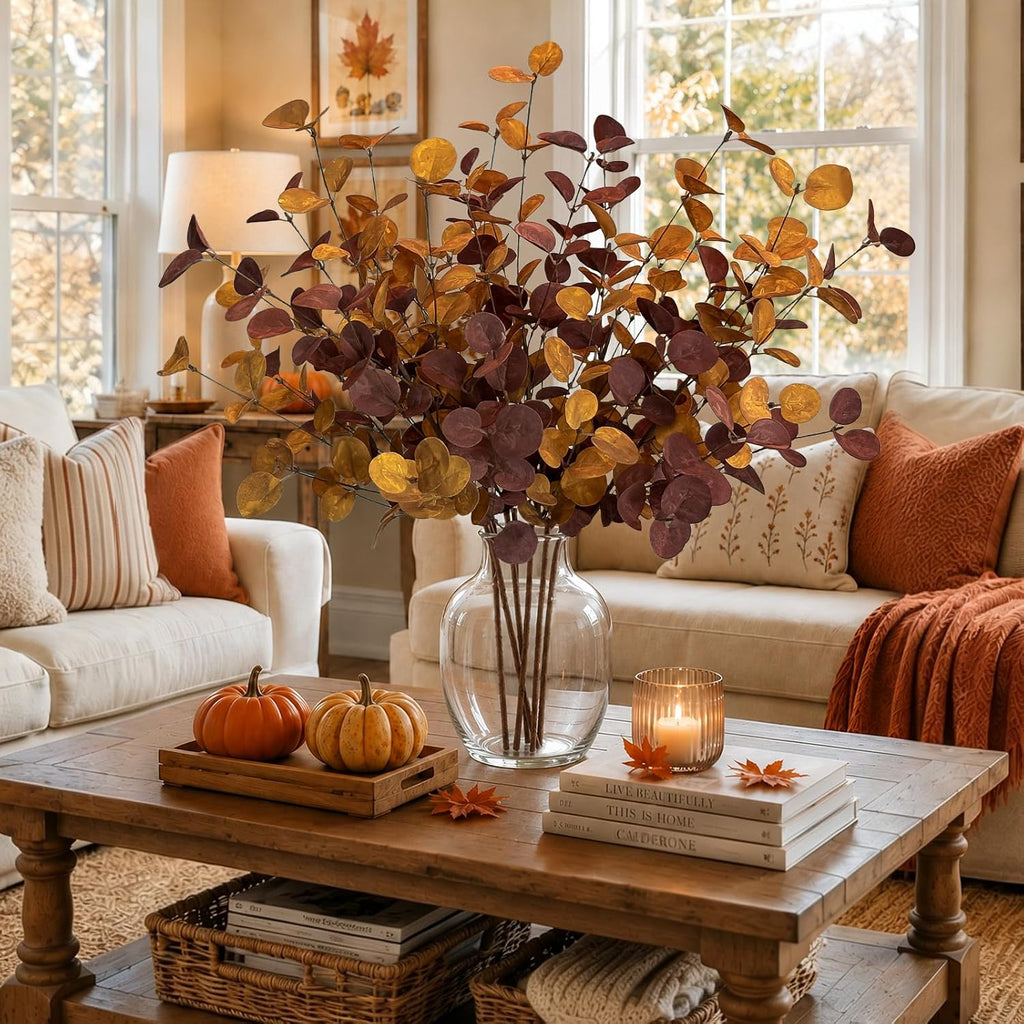Fall Decor 27" Faux Fall Eucalyptus Stems Leaves Decor Thanksgiving - Set of 6
