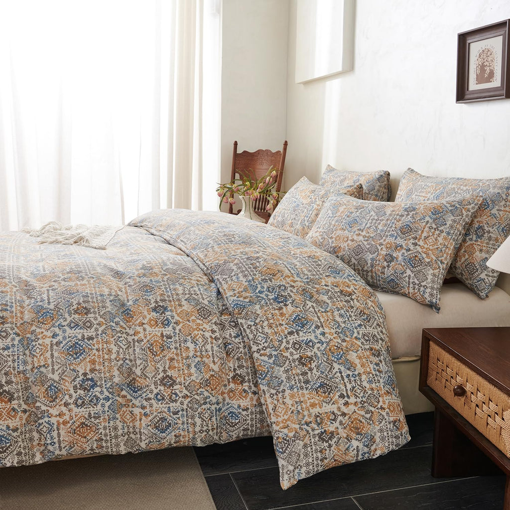Queen Comforter Set Boho Soft 3 Pieces Chic Retro Boho Print Bohemian Comforter for All Seasons Luxury Warmth Comfy
