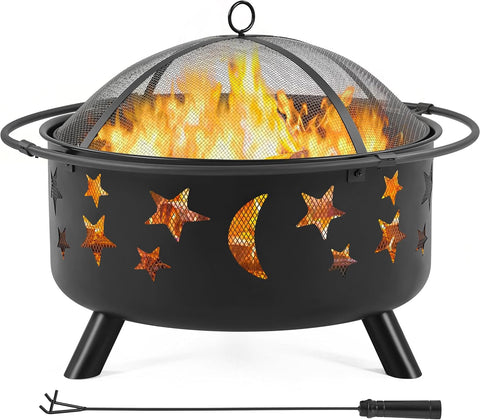 Fire Pit 30in Fire Pits for Outside Wood Burning Outdoor Fireplace with Spark Screen, Poker for Bonfire Patio Backyard Garden Picnic