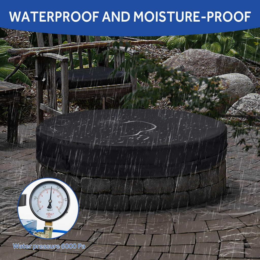 Round Fire Pit Cover, 52-56 Inch In Ground Fire Pit Cover for Outdoor Patio Built in Fire Pit, Heavy Duty Round Gas