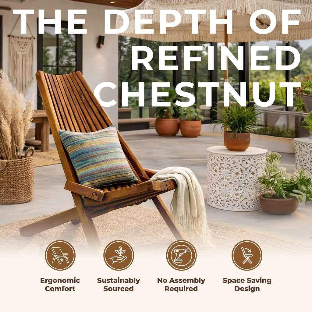 Wooden Folding Tamarack Chairs, FSC Certified Acacia Low Profile Adirondack Chairs, Wood Folding Chair for Outdoor