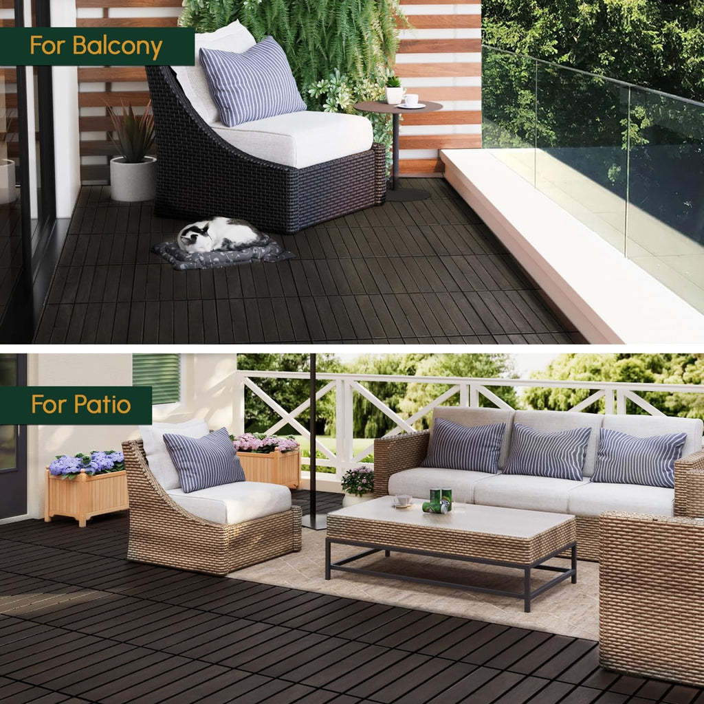 10PCS Interlocking Deck Tiles 12" x 12" - Waterproof Acacia Wood Decking for All Weather Use - Patio, Balcony, Porch