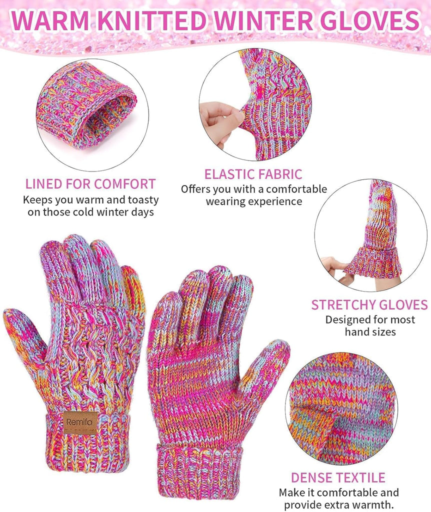 Kids Winter Hat Gloves Scarf Set, Valentines Gift for Girl Boy Toddler w/Fleece Lined Pom Beanie Warmer Scarf Mittens