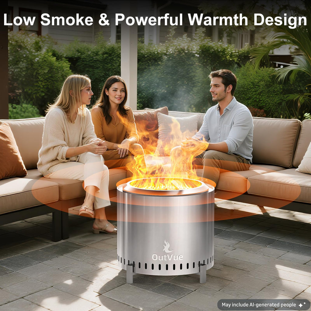 19.5 inch Stainless Steel Smokeless Fire Pit with Tote Bag