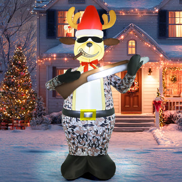 Christmas Inflatable Outdoor Decorations, 7FT Inflatables Camouflage Reindeer Yard Decor with Hat & Gun, LED Lights