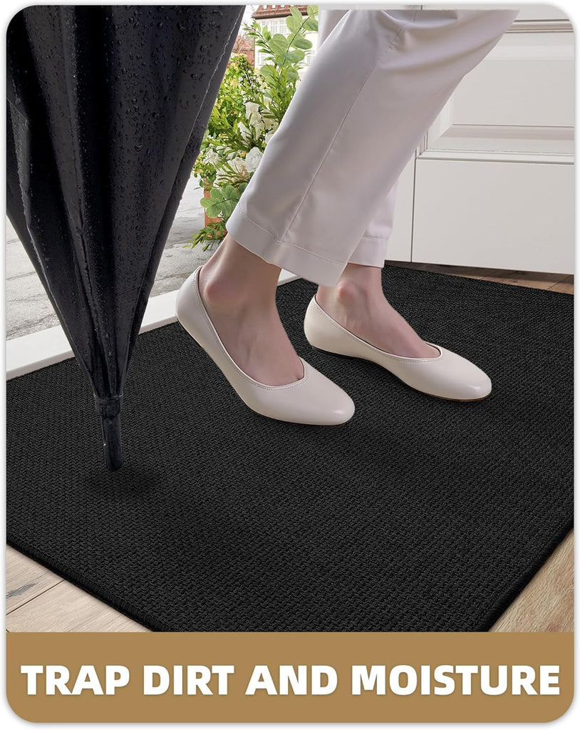 Ultra-Thin Indoor Door Mat Entrance, 36"x56" Ebony Black