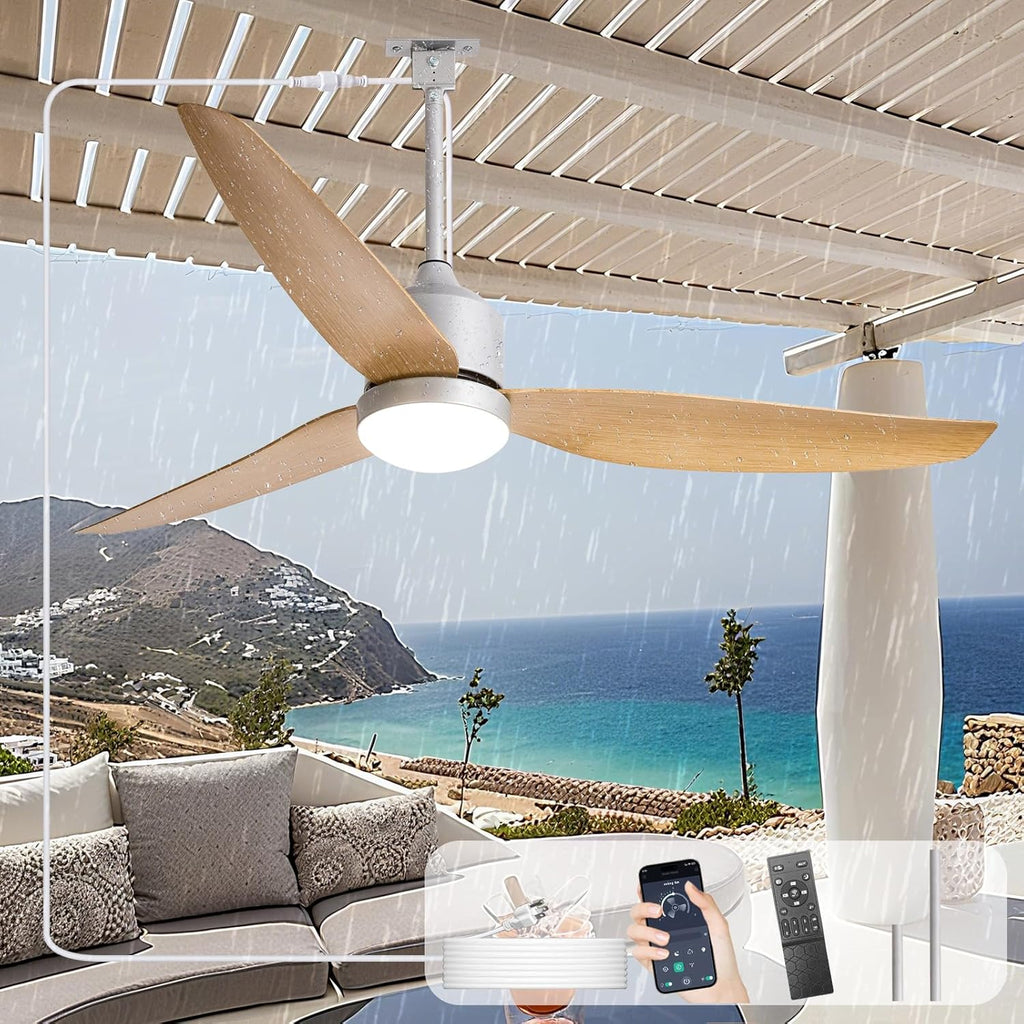 52 Inch Nickel Waterproof Gazebo Fans with Lights Outdoor Hanging - Plug in Remote App Control for Patio Indoor Farmhouse Porch - 6 Speed Reversible DC Motor A101-B0F4NPVQK4