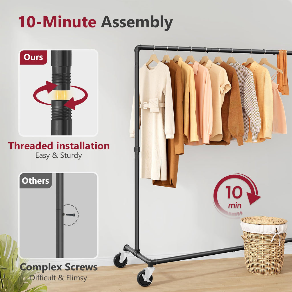 Black Z Racks for Clothing Heavy Duty 250LB, Z Rolling Garment Rack