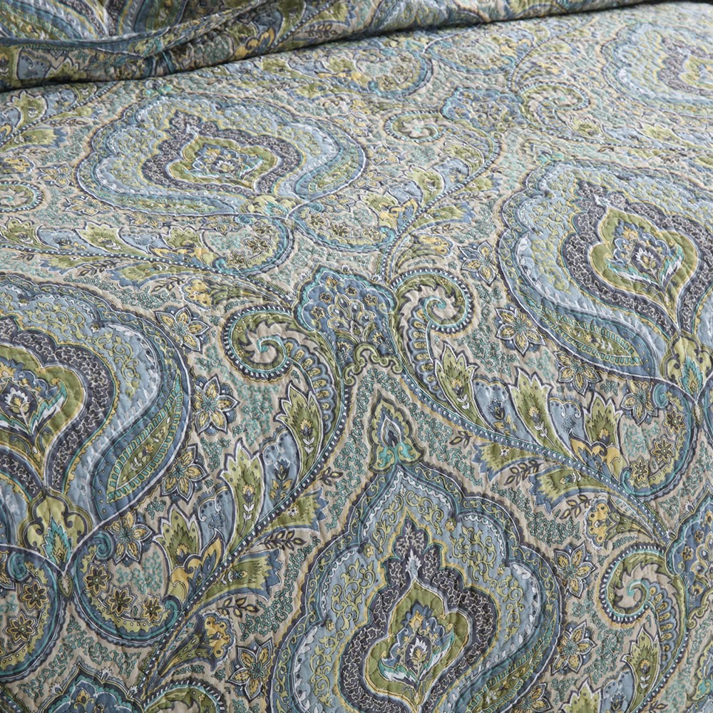 Bedspread Quilt Sets, 3 Pieces Reversible Comforter Coverlet Sets, Classical Damask Paisley