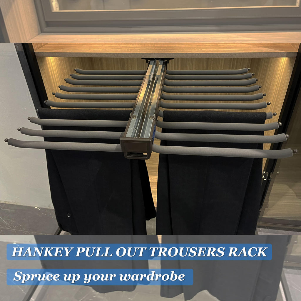 Pull Out Pants Rack for Closet Hanger Bar Steel Pull Out Trousers Pants Hanger Rack with Soft Close, Clothes