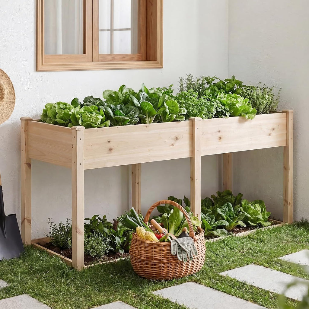 72x23x30 Inch Raised Garden Bed, Elevated Wood Planter Box with Legs | Elevated Garden Bed with Liner for Herbs