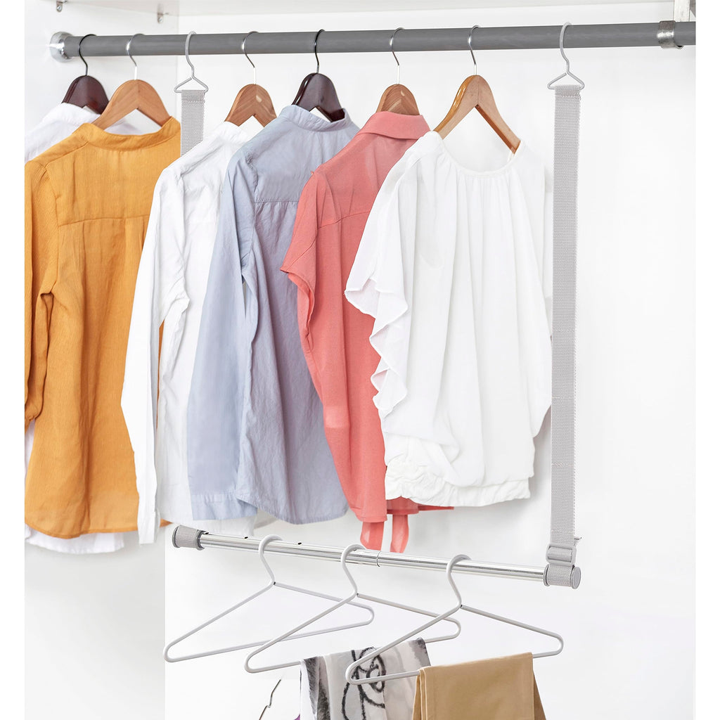 Hanging Closet Rod, Adjustable Width and Height Closet Hanging Organizer, Space-Saving Clothes Hanging Bar, Closet