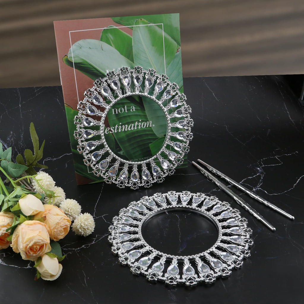 Shiny Silver Curtain Tiebacks Round Holdbacks, 26 Crystals - 2 Pack