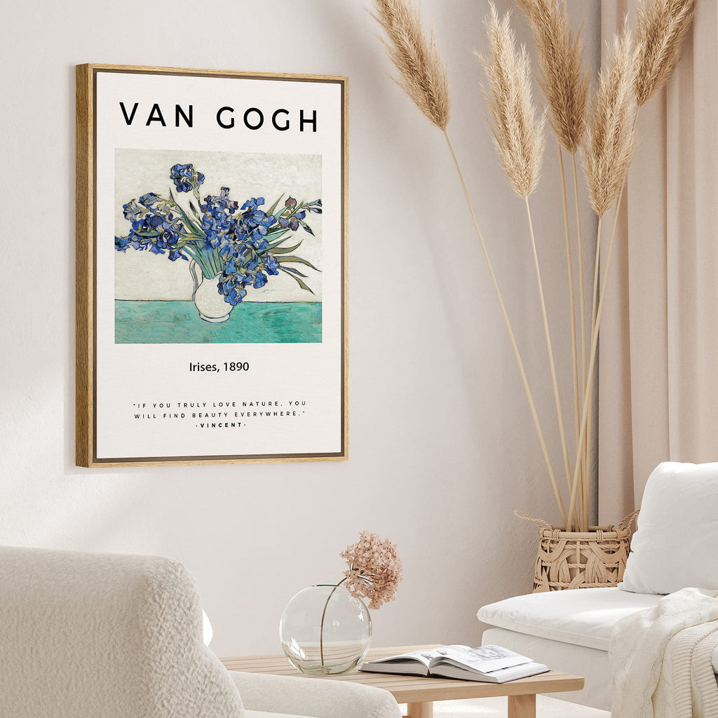 Framed Canvas Print Wall Art Van Gogh Irises 1890 Decorative Brushstroke Illustrations Fine Art Colorful Multicolor