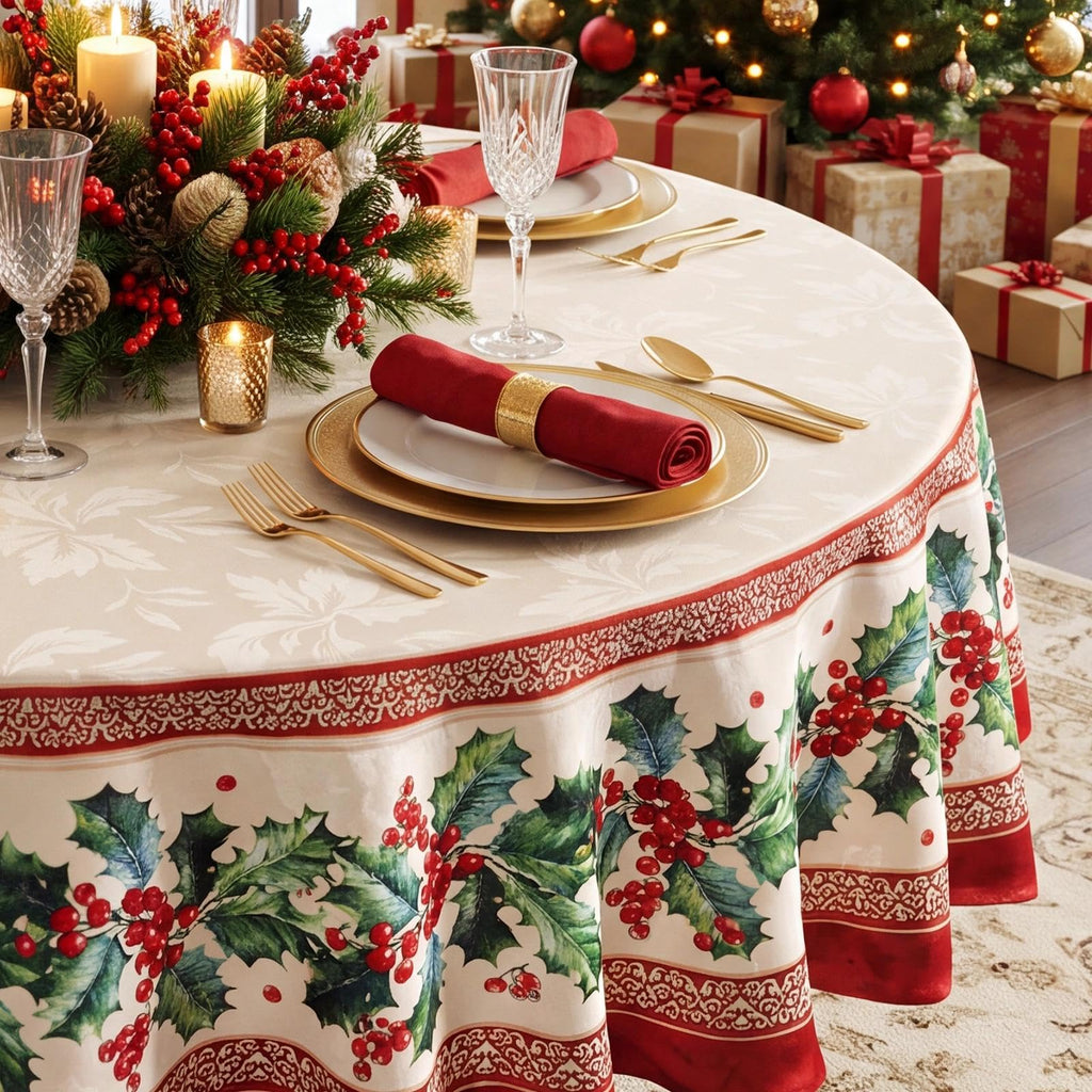 Christmas Jacquard Oval Tablecloth, 60 x 84 Inch