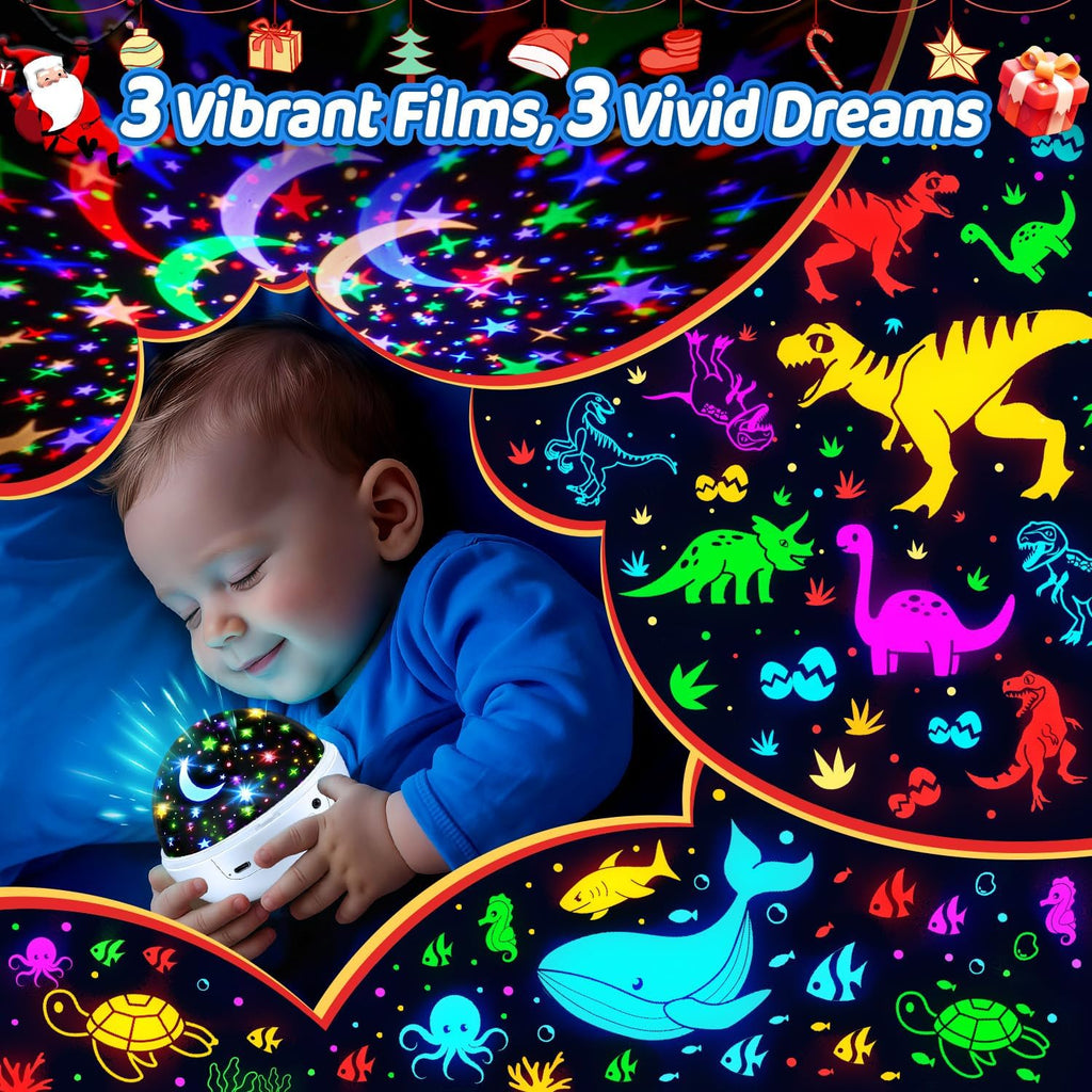 Boy Room Decor, 93 Lighting+3 Films Toddler Room Decor, Remote+Dimmable+360° Slient Nightlight for Baby Nursery