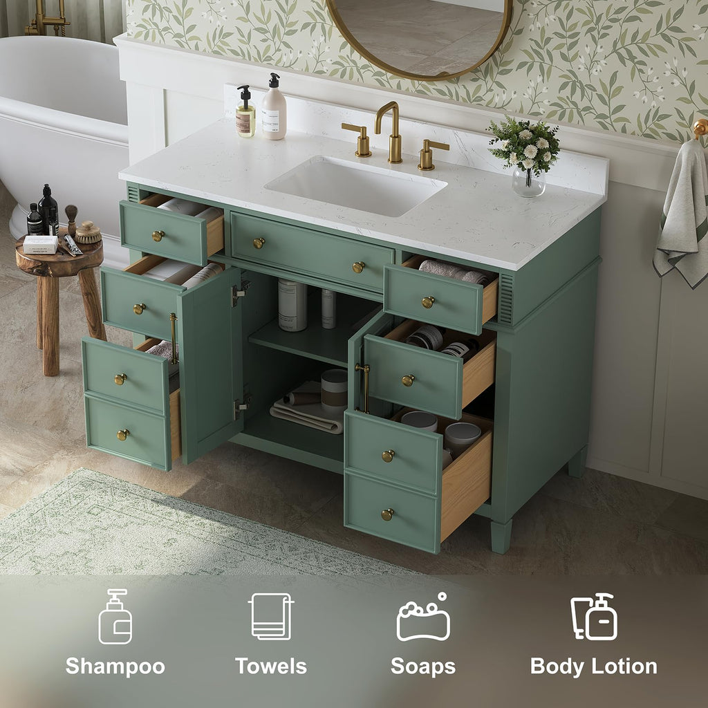 48" Bathroom Vanity with Sink, Fully Assembled, Sea Green