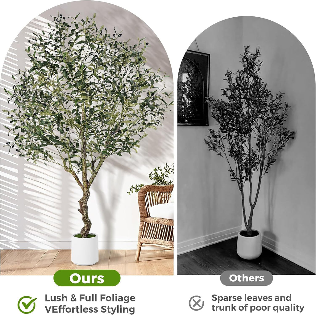 6FT Artificial Olive Tree in Pot, Faux Olive Tree w/Natural Trunk, Leaves