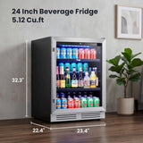 Beverage Refrigerator & Drink Fridge - 24 inch 180 Cans Beer Cooler Glass Door, 