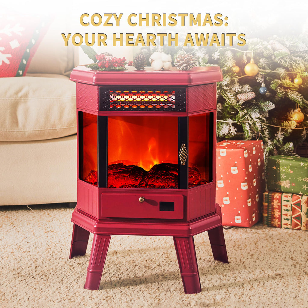 Electric Fireplace Heater 22 in Freestanding Fireplace Stove Infrared Fireplace with 3D Flame Effect Remote Control