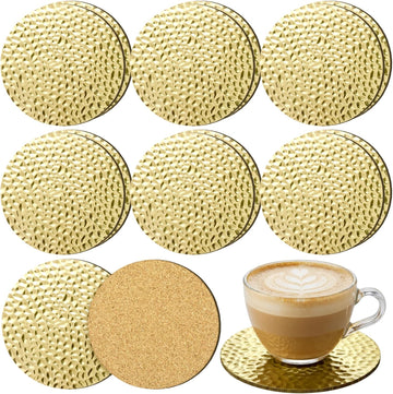 Hammered Coasters Antique Brass Copper Coasters Round Gold Metal Drink Coaster 4 Inch Heat-Resistant - Set of 12