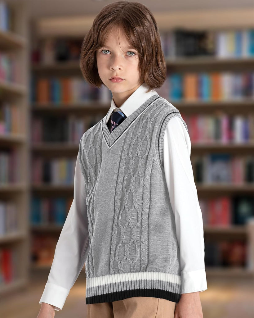 Boys Sweater Vest Cotton Kids Uniform Vest Sleeveless Knit Pullover