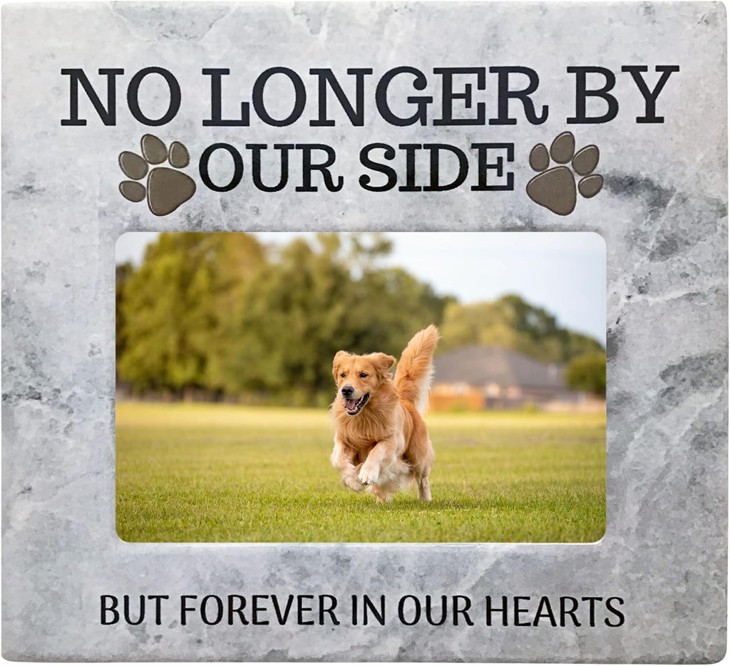 Dog Memorial Picture Frame - "No Longer By Our Side, Forever in Our Hearts" - Pet Loss Sympathy Gift for Dog or Cat