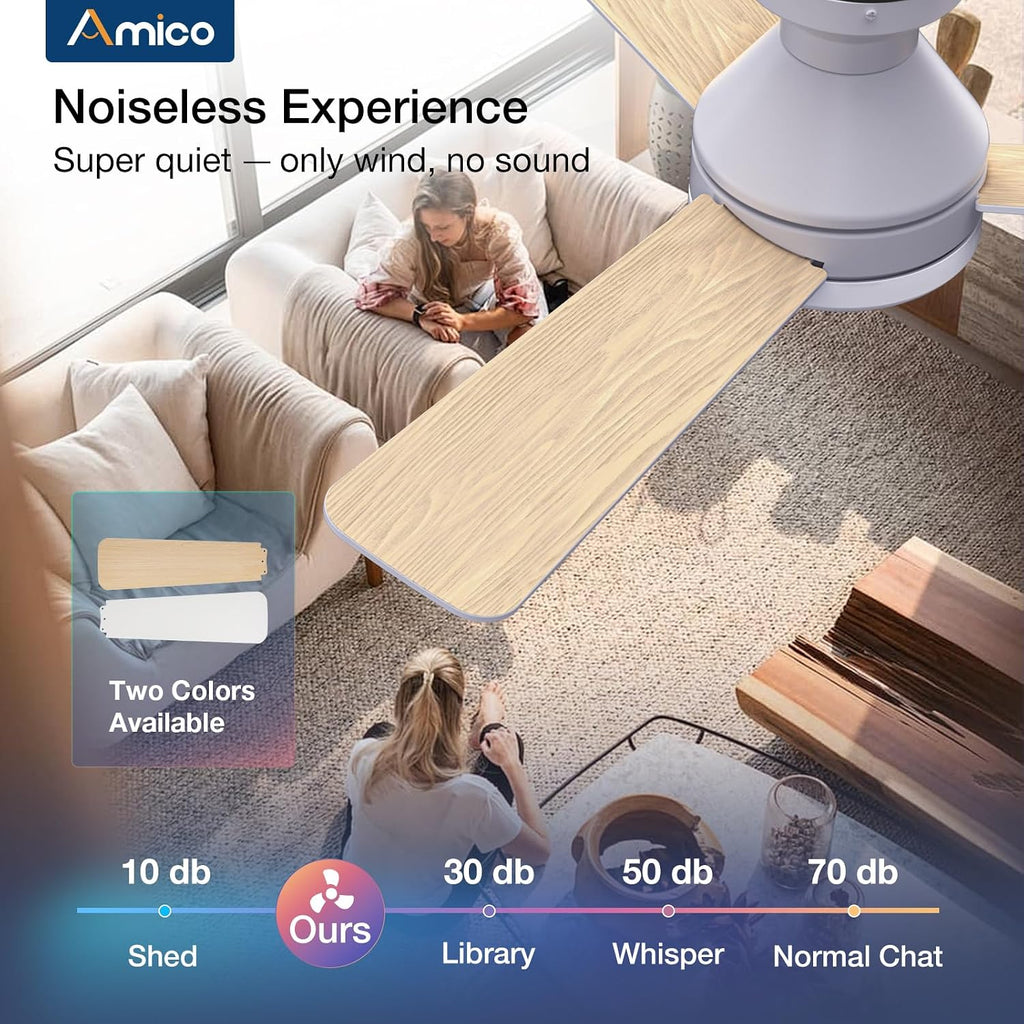 Ceiling Fans with Lights, 42 inch Low Profile Ceiling Fan with Light and Remote Control, Flush Mount, Reversible, 3CCT, Dimmable, Noiseless, White Ceiling Fan for Bedroom, Indoor/Outdoor Use A102-B0C61JL3HL