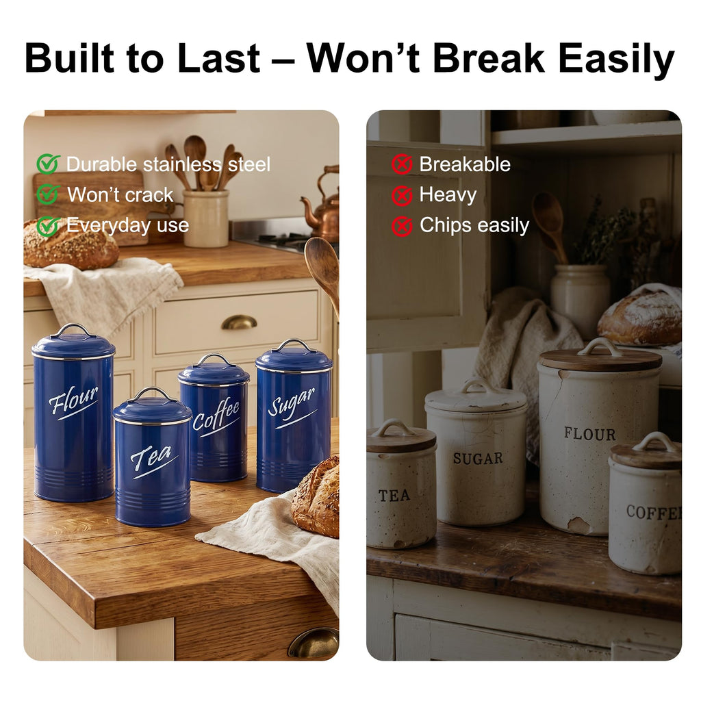 Kitchen Canisters Sets for Countertop-Set of 4, Navy Blue