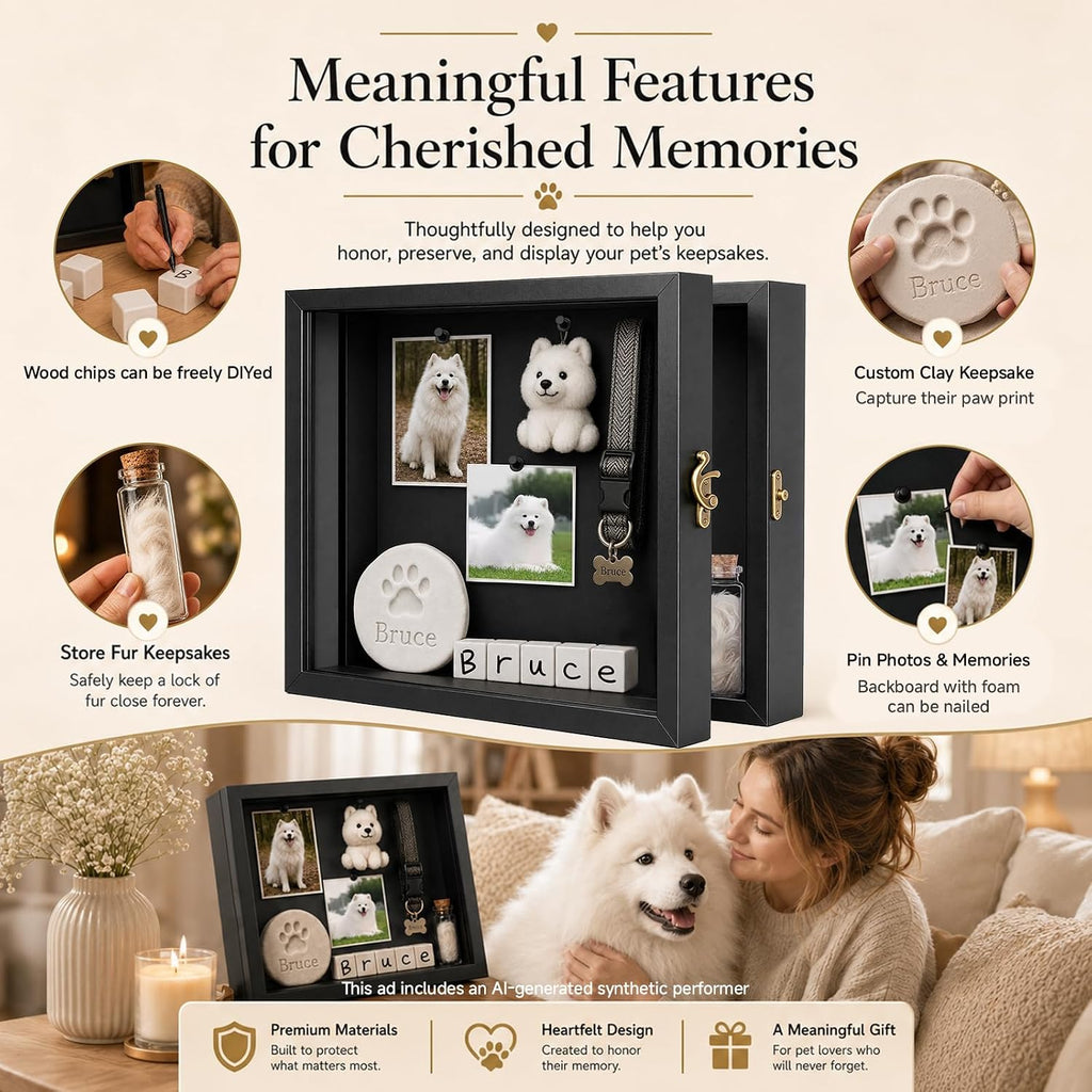10.6 x 8.7 Inch Pet Memorial Shadow Box for Loss of Dog Cat Memorial Gifts