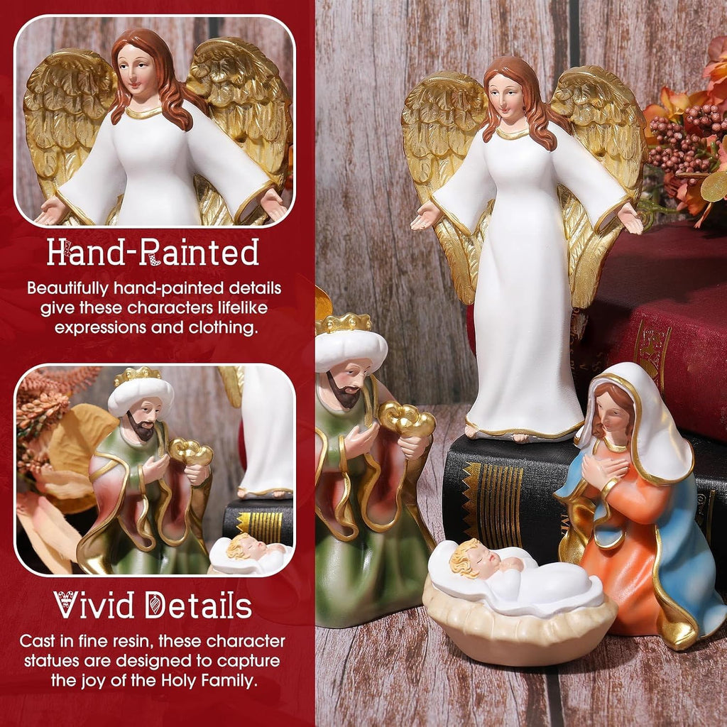 11 Pcs Christmas Nativity Gift Set Resin Nativity Scene Figurine Set 7 Holy Family Statue for Indoor Decoration Jesus