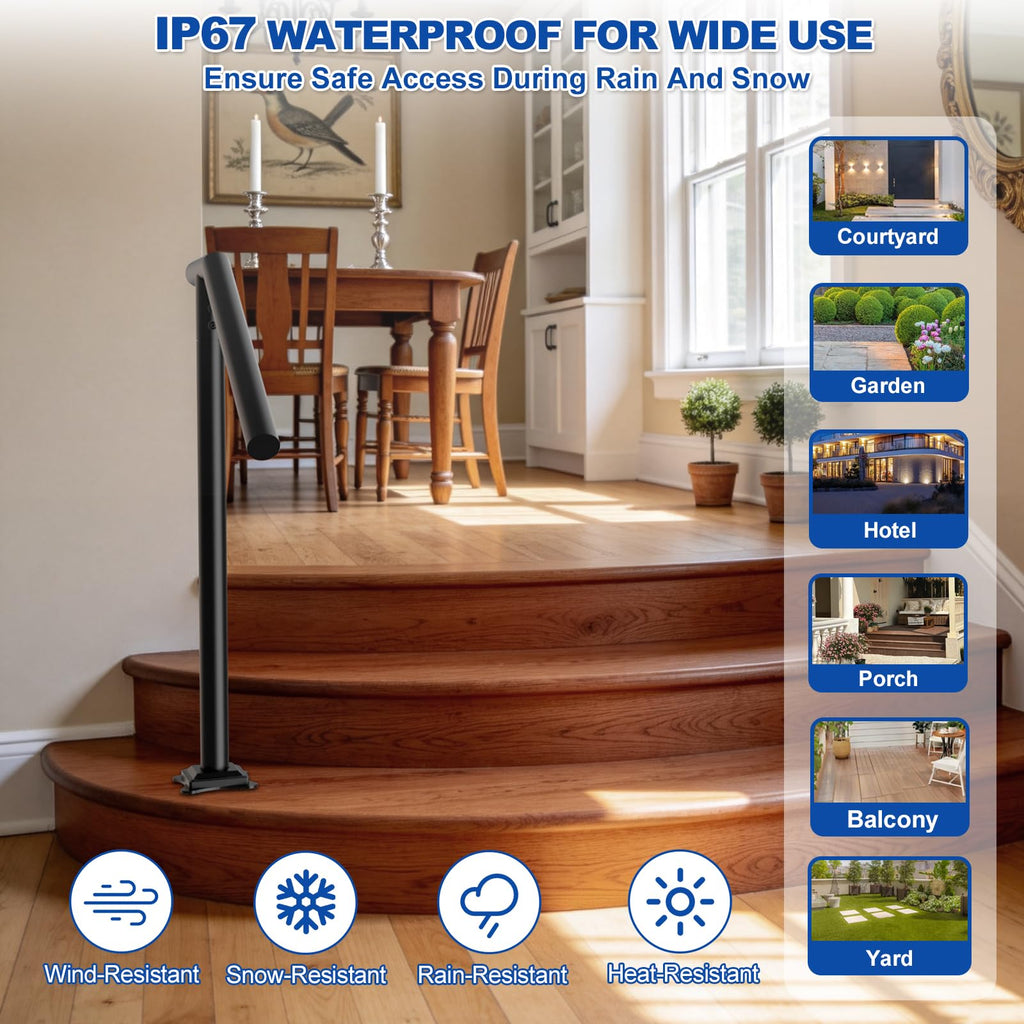 Handrails for Outdoor Step-Single Post Wrought Iron Handrail for 1-2-3 Step
