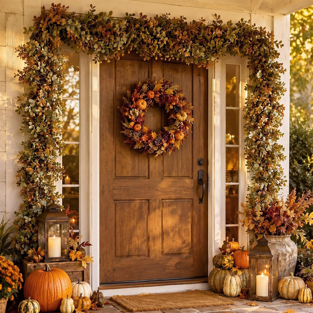 6 ft Fall Garland Artificial Boxwood Leaves Fall Garland for Mantle