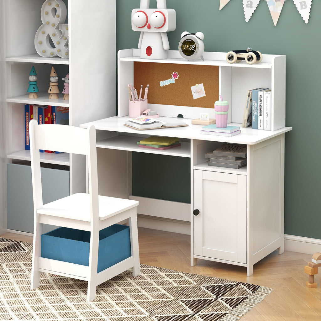 Kids Desk and Chair Set, Kids Desk Chair with Storage, White