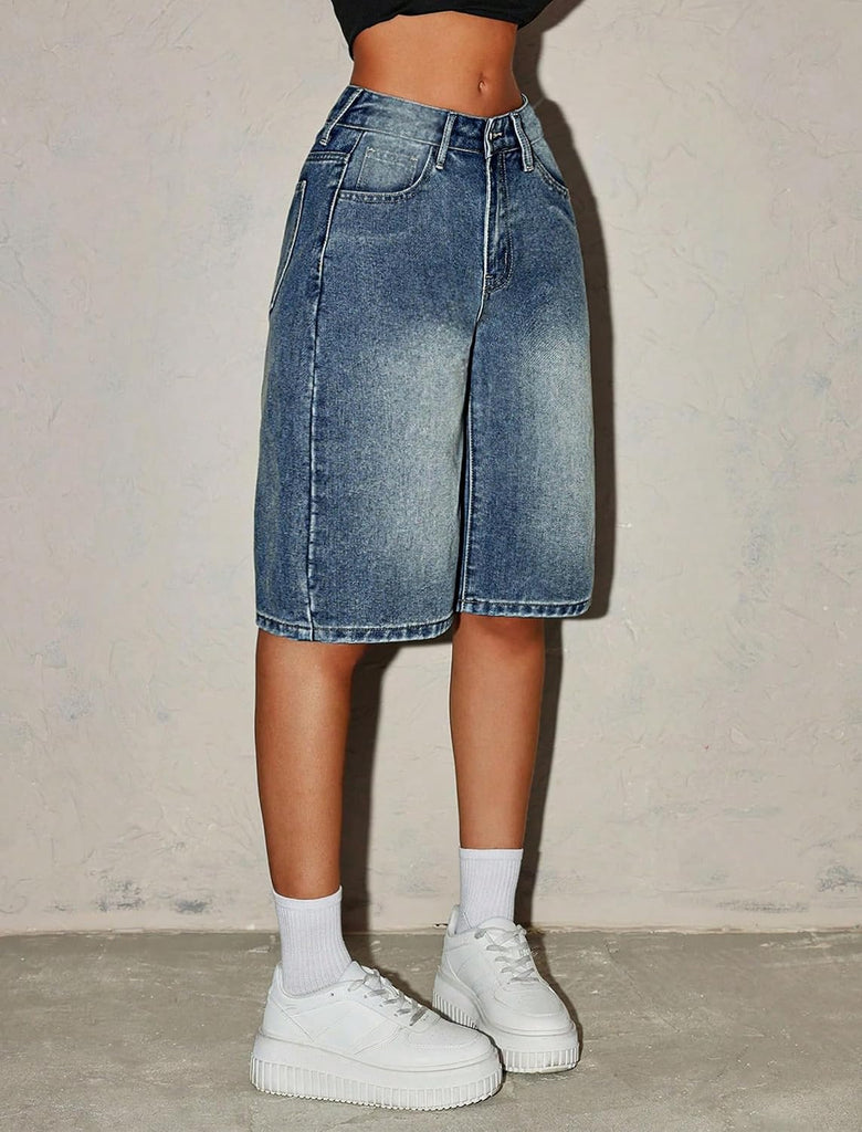 Girls Jean Shorts Baggy Wide Leg Cute Y2K Retro Washed Denim Shorts for Teen Girl Trendy Distressed Streetwear